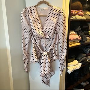 Ronny Kobo long sleeve top size M pink and black polka dots